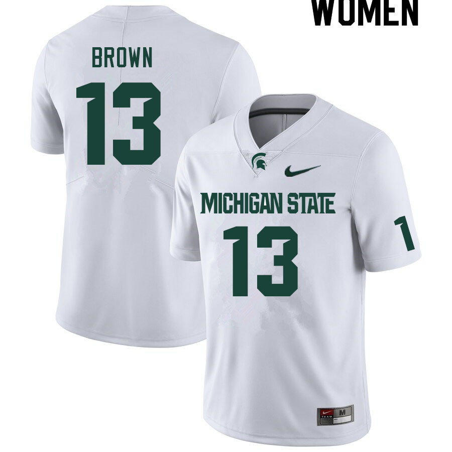Women #13 Sebastian Brown Michigan State Spartans College Football Jerseys Sale-White